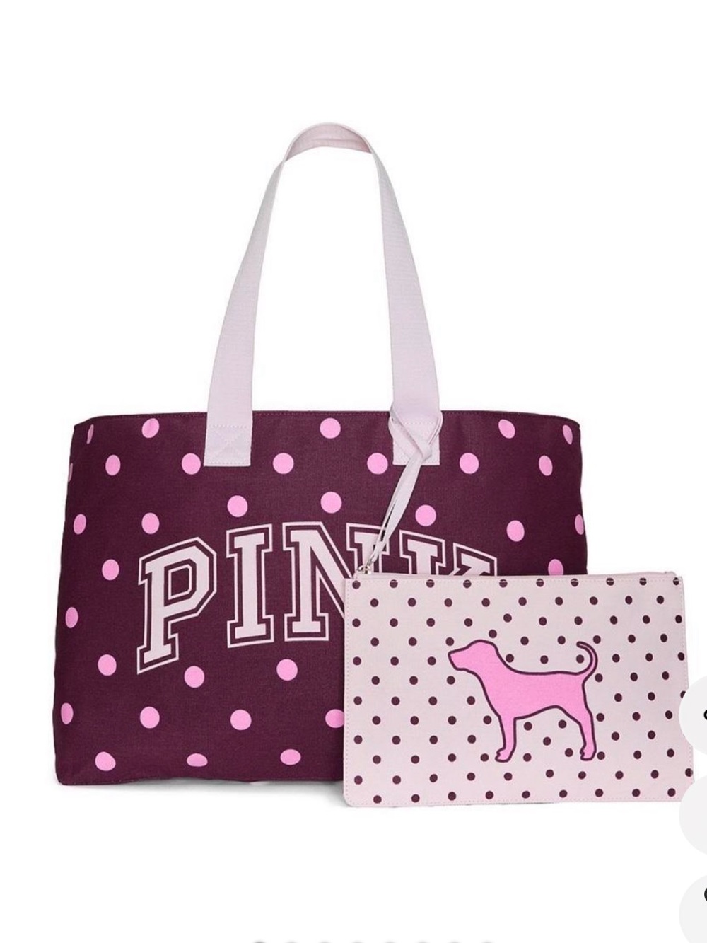 Victoria's Secret Pink Polka Dot Canvas Tote Bag & Wristlet Pouch
Set